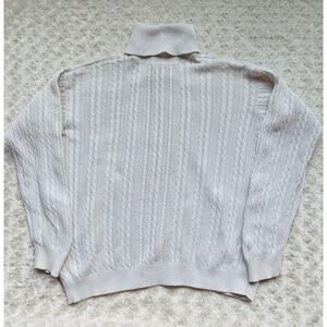 Jeanne Pierre Womens White Cotton Cable Knit Turtleneck Sweater Sz Medium